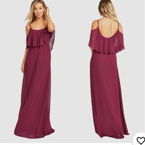Show Me Your MuMu Caitlin Ruffle Maxi Dress in Merlot Chiffon Size XS. NWT